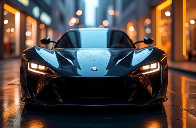 光り輝く高級スポーツカーとビジネス戦略を表すグラフや書類が融合したイメージ
