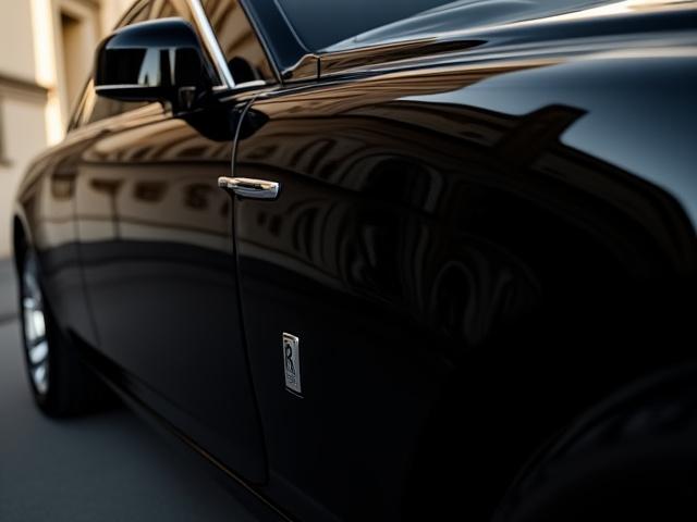 ロールスロイスのワックス仕上げによる鏡面効果